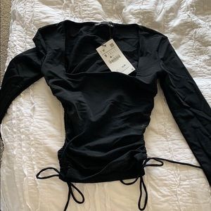 ZARA BLACK RUCHED STRETCHY TOP- Black, Small